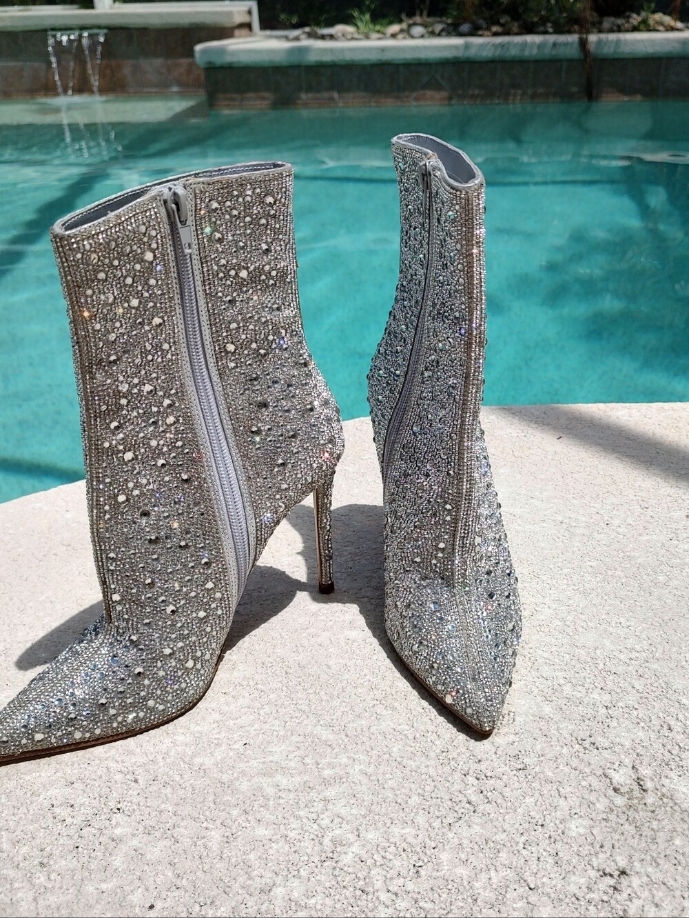 Aqua Bloomingdale's Silver Crystal Embellished Stilletto Ankle Booties Gorgeous